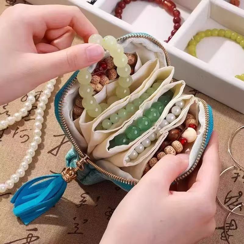 Nylon Bracelet Organizer Pouch Zipper Jewelry Storage Bag for Small Accessories