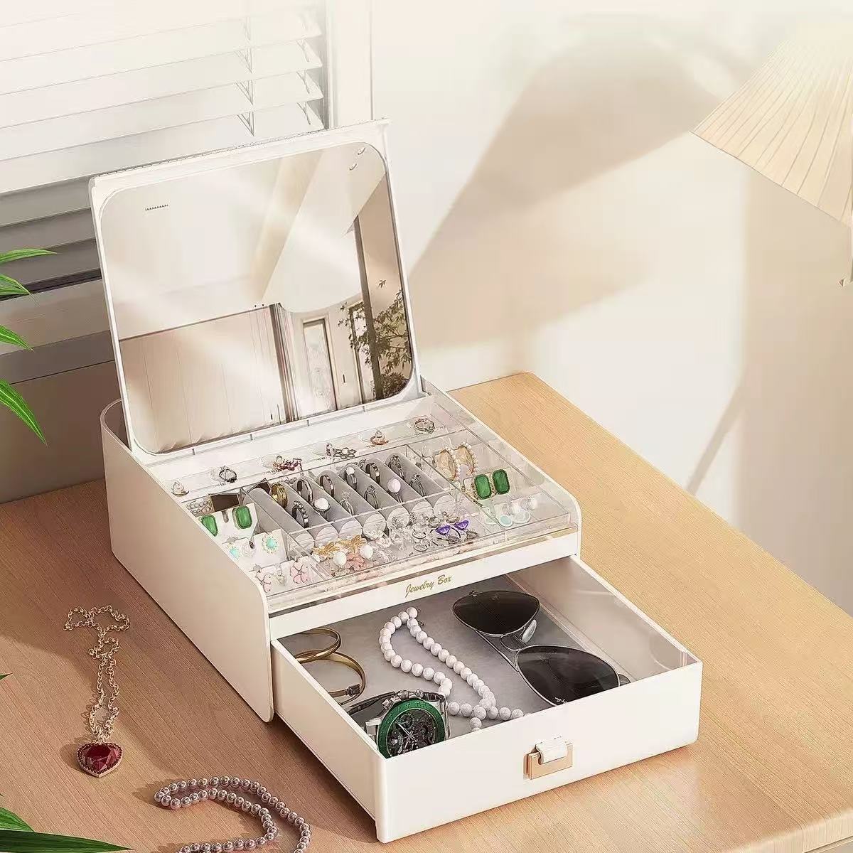 Automatic Open Earring Jewelry Organizer Box ABS Storage Case with Compartments
