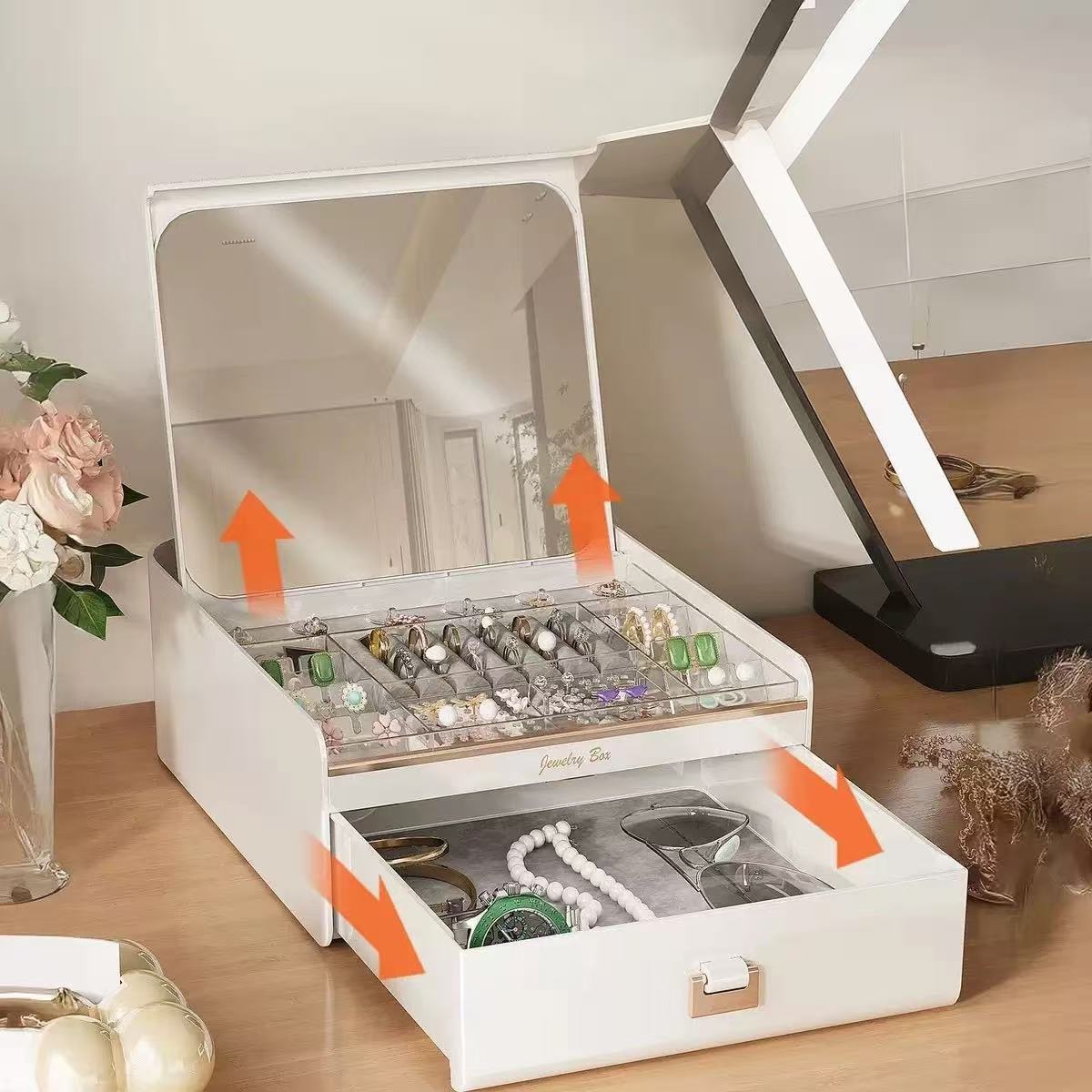Automatic Open Earring Jewelry Organizer Box ABS Storage Case with Compartments