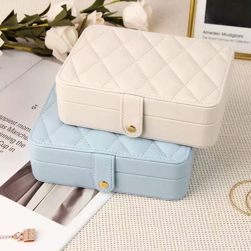 PU Leather Long Rectangular Jewelry Organizer Box with Compartments