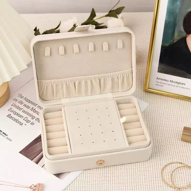 PU Leather Long Rectangular Jewelry Organizer Box with Compartments