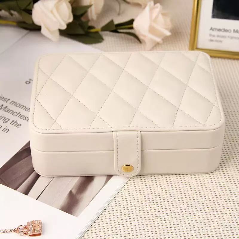 PU Leather Long Rectangular Jewelry Organizer Box with Compartments