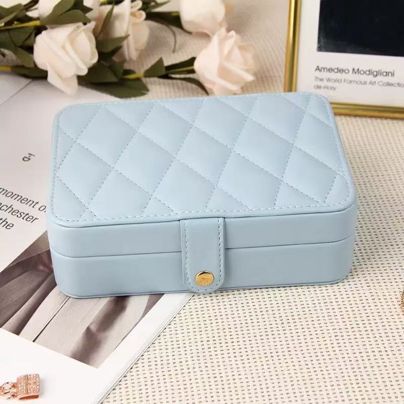 PU Leather Long Rectangular Jewelry Organizer Box with Compartments