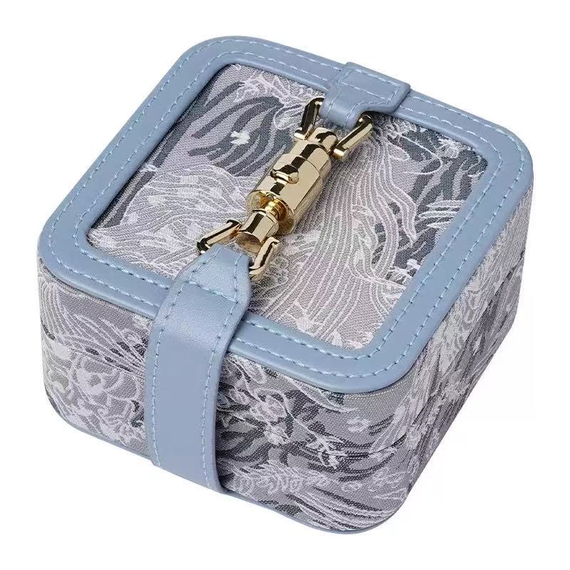 Embroidered Jewelry Organizer Box Portable Storage Case for Small Accessories