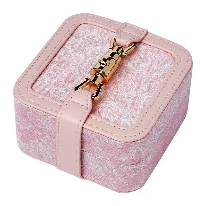 Embroidered Jewelry Organizer Box Portable Storage Case for Small Accessories